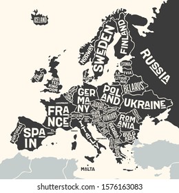 Map Of Europe To Print Europe Map Poster Map Europe Country Stock Illustration 1576163083 |  Shutterstock