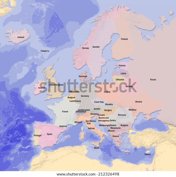 Europe Political Map Water Surrounding Europe Stock Illustration 212326498