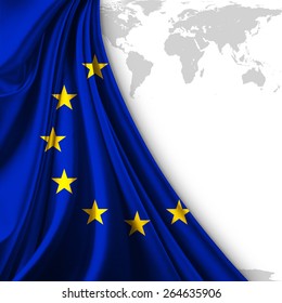 Europe Union Flag And World Map Background