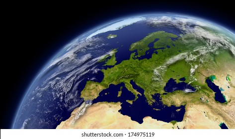 Europe viewed from space with atmosphere and clouds. Elements of this image furnished by NASA.
