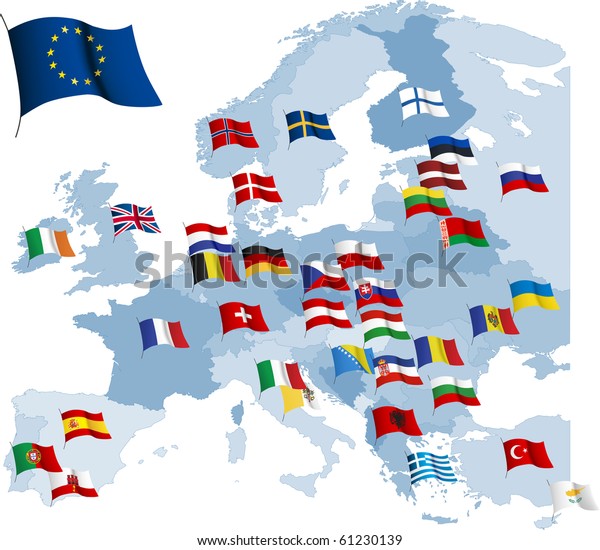 European Country Flags Map Raster Version Stock Illustration 61230139