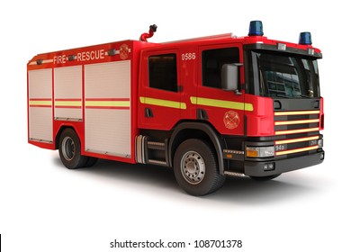 European Firetruck On A White Background, Part Of A First Responder Series