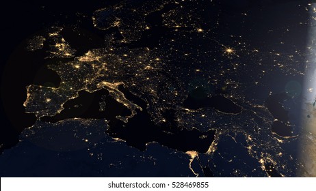 European Map Composition - Satellite Space View (Elements of this image furnished by NASA) - Shutterstock ID 528469855