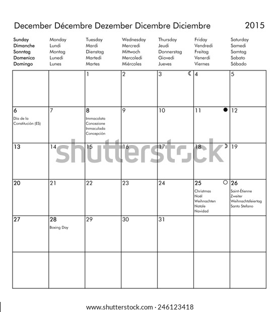 European Multilingual Calendar 15 English French Stock Illustration