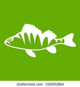 European Perch, Perca Fluviatilis Icon White Isolated On Green Background. Illustration