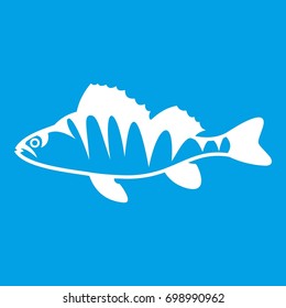 European Perch, Perca Fluviatilis Icon White Isolated On Blue Background  Illustration