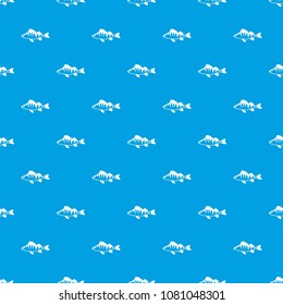 European Perch, Perca Fluviatilis Pattern Repeat Seamless In Blue Color For Any Design. Geometric Illustration