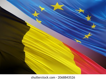 European Union Flag With Abstract Belgium Flag Illustration 3D Rendering (3D Artwork)