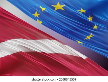 European Union Flag with Abstract Latvia Flag Illustration 3D Rendering (3D Artwork)