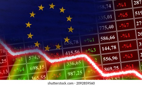 European Union Flag, Finance Graph, Financial Chart, Stock Market, Stock Exchange Graph, Stock Indexes, Economic Crisis, 3D Illustration