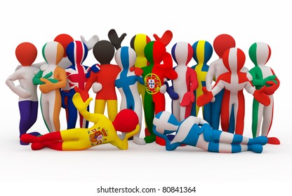 European Union. People In Color Of National Flag Of European Country. 3d