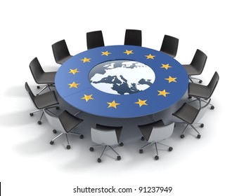 European Union Round Table - EU Meeting, Conference, Chamber, Assembly 3d Concept