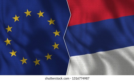European Union and Serbia 3D Realistic Illustration Half Flags Together - Shutterstock ID 1316774987
