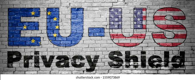 EU-US Privacy Shield Graffiti On Brick Wall