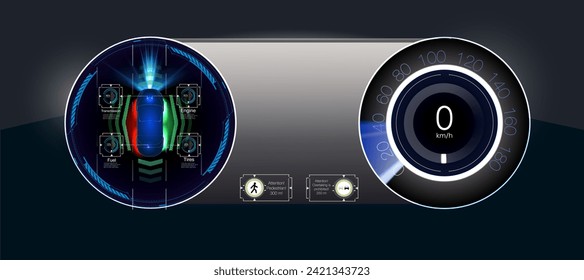 EV Car panel, Electric vehicle car dashboard design element elegant and simple style for alternative Car service. Holographic digital interface. Dashboard, characteristics, description of the car. - Powered by Shutterstock