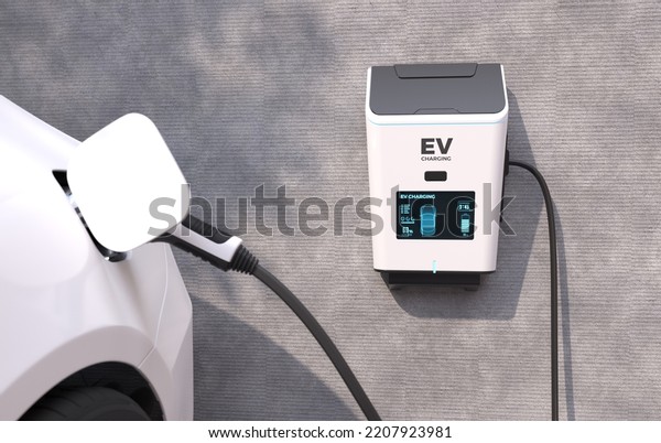 EV Charging Station, Clean\
energy filling technology, Electric car charging. 3D\
illustration