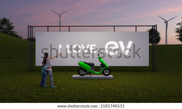 EV, electric vehicle photo op, 3d\
rendering. 3d\
illustration.