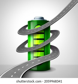 EV Road Revolution Or Electric Vehicle Battery Technology Or Charging Station Concept As A Symbol For Road Or Highway Electrification Of Transport As A 3D Illustration.