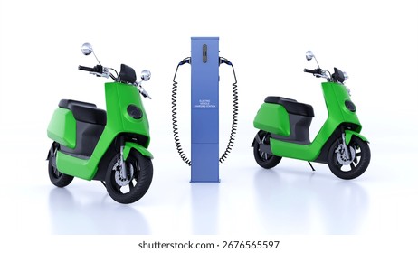 EV scooter charging. 3d render. 3d illustration.