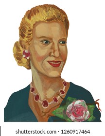 Eva Evita Peron Portrait Illustration Acrylic Color Painting On Canvas