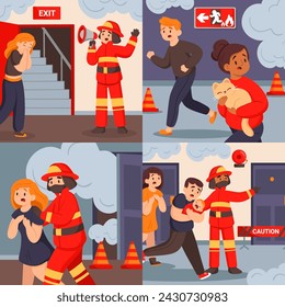 Evacuation illustrations in flat design