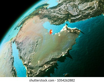 Evening over Qatar as seen from space on planet Earth. 3D illustration. Elements of this image furnished by NASA.