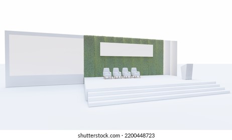 Event Stage Design, Celebration Event, Corporate Conference, 3d Rendering. 3d Illustration.