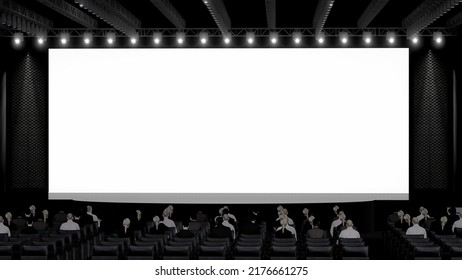 Event Stage With Speaker, Auditorium Set, Corporate Event, Conference, Talk Show, Speaker Sessions, Mockup, 3d Rendering. 3d Illustration.