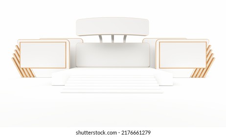 Event Stage With Speaker, Auditorium Set, Corporate Event, Conference, Talk Show, Speaker Sessions, Mockup, 3d Rendering. 3d Illustration.