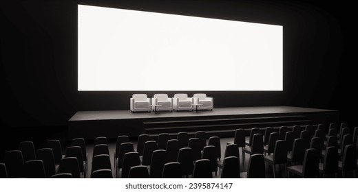 Event stage view with big LED screen, corporate event stage setup. conference. 3d rendering. 3d illustration. - Powered by Shutterstock