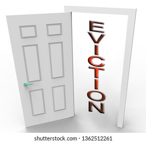 Eviction Notice Doorway Illustrates Losing House Due To Bankruptcy, Debt, Nonpayment Or Landlord Enforcement - 3d Illustration