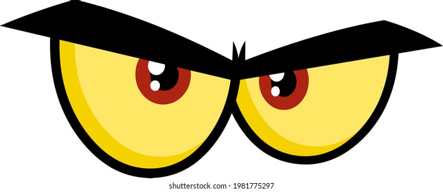 Evil Cartoon Funny Eyes. Raster Hand Drawn Illustration Isolated On Transparent Background