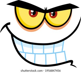 Evil Cartoon Funny Face With Bitchy Expression And Gnash Teeth  Raster Illustration Isolated On White Background