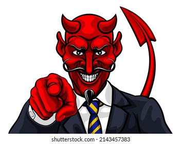 An Evil Devil Or Satan Businessman In Business Suit Pointing At The Viewer