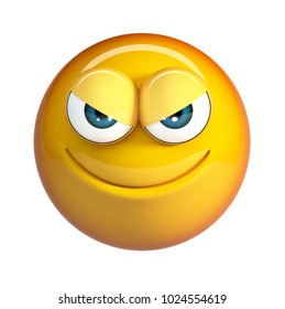 Evil Emoji, Badness Emoticon. 3d Rendering Isolated On White Background