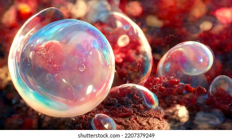 Evolution Transparent Embryo Bubbles Cells Growth Floating Microbiology Biology Microscope 3d Illustration