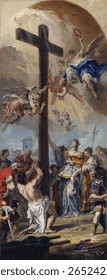 The Exaltation of the True Cross (1733) by Sebastiano Ricci . Vintage Catholic artwork, religious scene. Vintage art illustration, Catholic painting.
