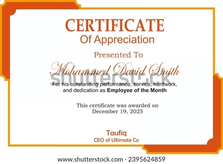 Example of a certificate with orange and yellow background