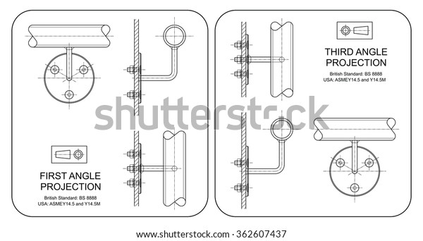 Example Third Angle Orthographic Projection Drawing Stock Illustration ...