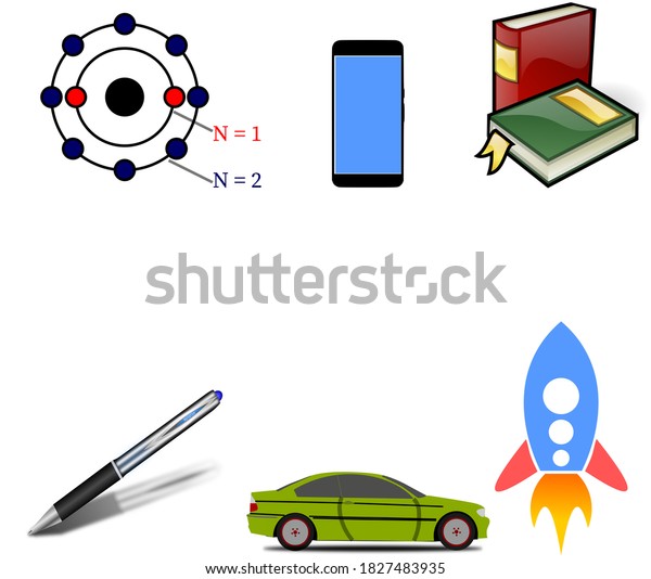 Examples Matter Atom Phone Book Pen Stock Illustration 1827483935