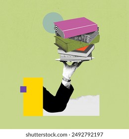 Exams, school, remote learning, homework, study session. Contemporary artwork. Concept of international day of education, knowledge. Colorful design