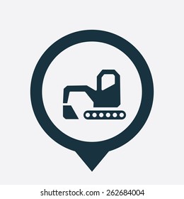 excavator icon map pin on white background 