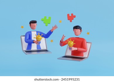 Exchange of ideas with copartner 3d illustration. Businessmen look for and exchange new ideas 3d illustration - Powered by Shutterstock