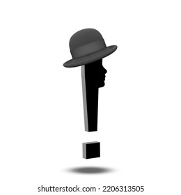 Exclaimation Mark With Human Face And And Hat. 3D Rendering