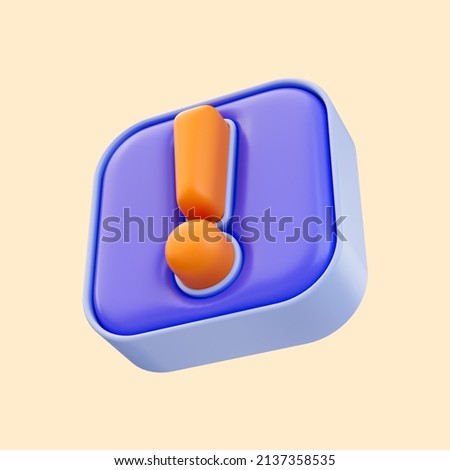 exclamation cube badge icon 3d render concept for warning wrong attention alert signal