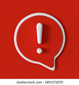 Exclamation Icon With 3d Effect, Red And White Speech Bubble Sign, Warning Attention Mark. 3d Illustration