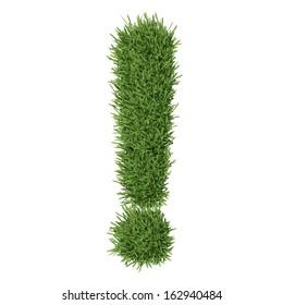 Exclamation mark made of grass. Isolated render on a white background
