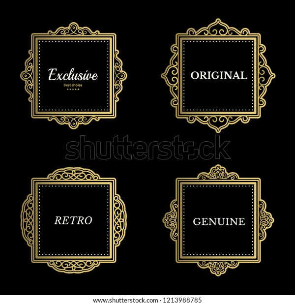 Exclusive\
decor elements or shape for business. Vintage gold frame in set.\
Raster page decoration. Decoration for business, wedding album or\
restaurant menu. Calligraphic design\
borders