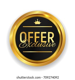 Exclusive Offer Golden Medal Icon Seal  Sign Isolated On White Background.  Illustration 