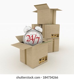 Executing online delivery of goods in the stream 24 hours. Logistics concept